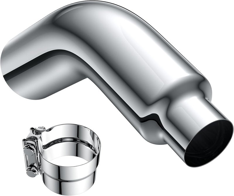 JY PERFORMANCE 4 Inch (ID) Diesel Exhaust Tip Elbow Tip 4'' Inlet 6'' Outlet 23'' Long Chrome Turndown Exhaust Tip with Clamp - Image 1